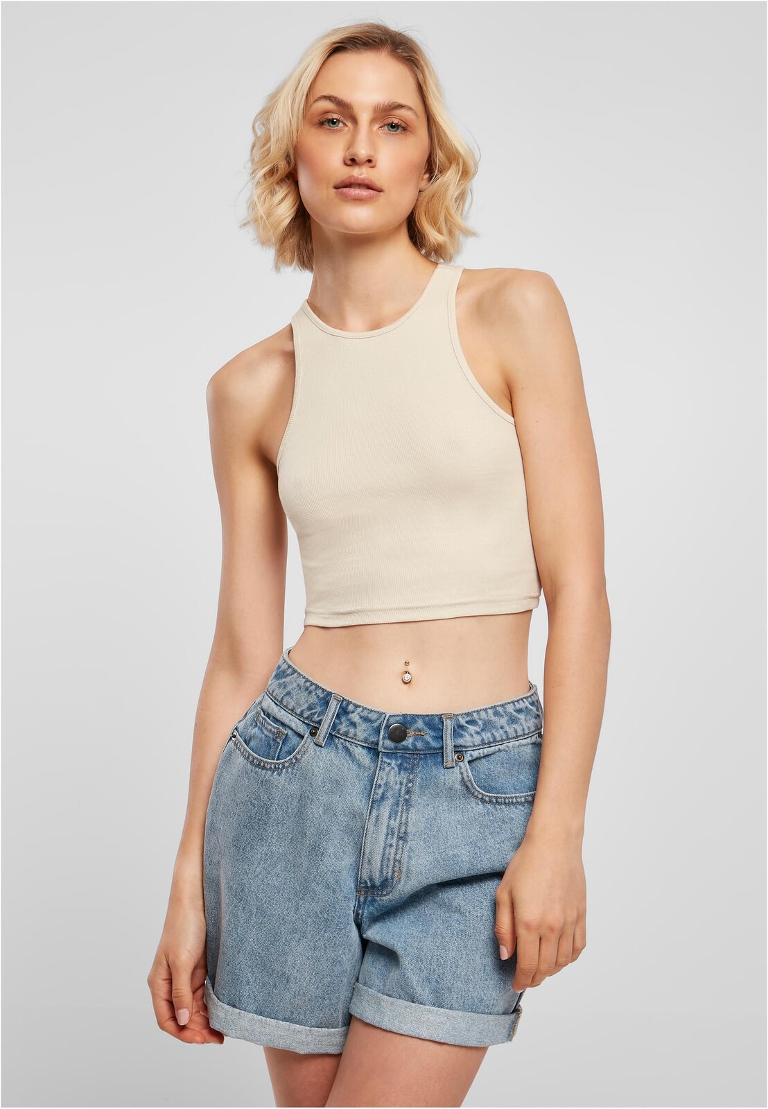 Tílko dámské Urban Classics Ladies Cropped Rib Top - světle béžové, XS