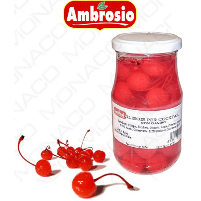 Koktejlové třešně v marasku se stopkou 365g/sklo, 180g/pevný podíl - Monaco