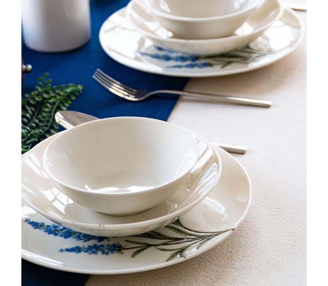 Jídelní sada 18 ks bílá/modrá/zelená/porcelán 858CMR1331