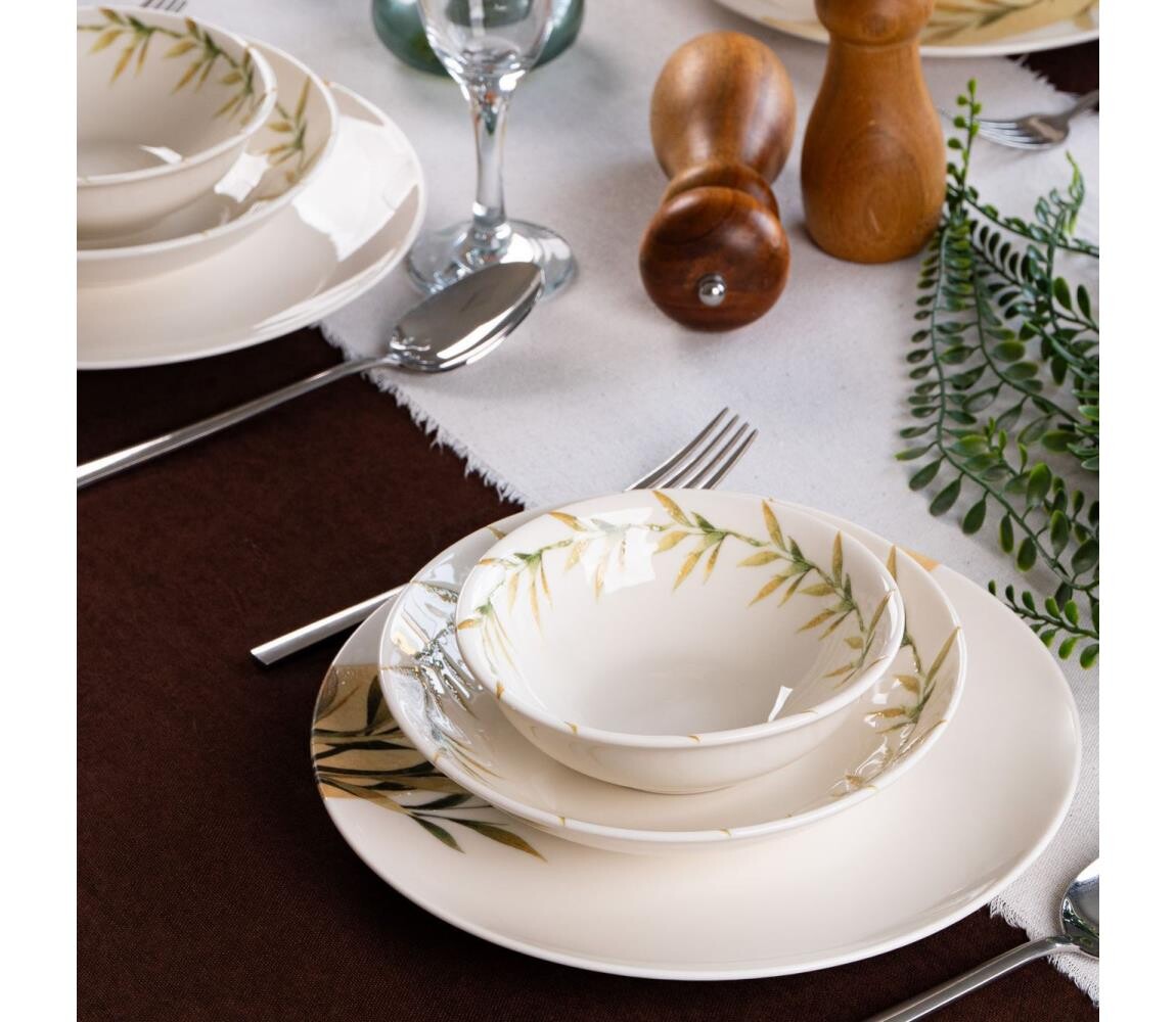 Jídelní sada 18 ks bílá/zelená/žlutá/porcelán 858CMR1335