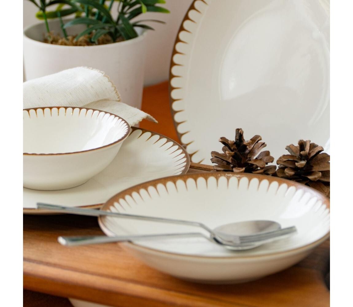 Jídelní sada 18 ks bílá/hnědá/porcelán 858CMR1334