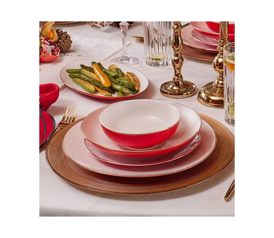 Jídelní sada 58 ks bílá/červená/porcelán 216KRC1274