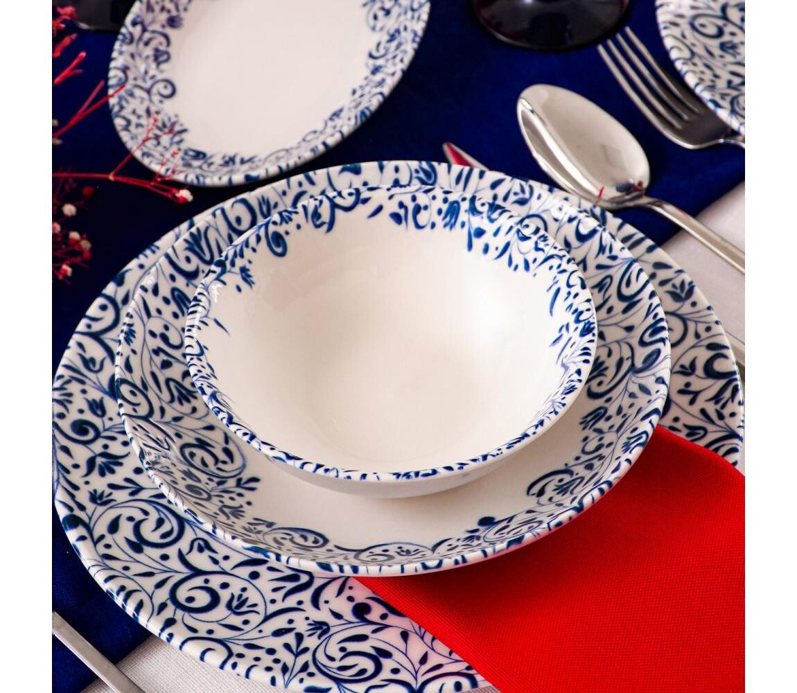 Jídelní sada 18 ks bílá/modrá/porcelán 858CMR1332