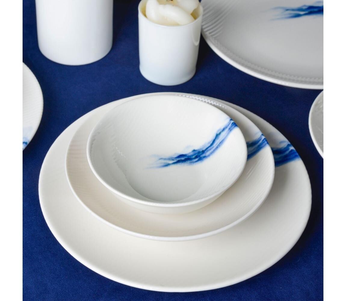 Jídelní sada 18 ks bílá/modrá/porcelán 858CMR1336