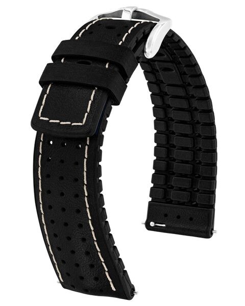 Řemínek Hirsch Tiger - černý - 21 mm - L – Standardní délka (doporučujeme) - 20 mm - Stříbrná