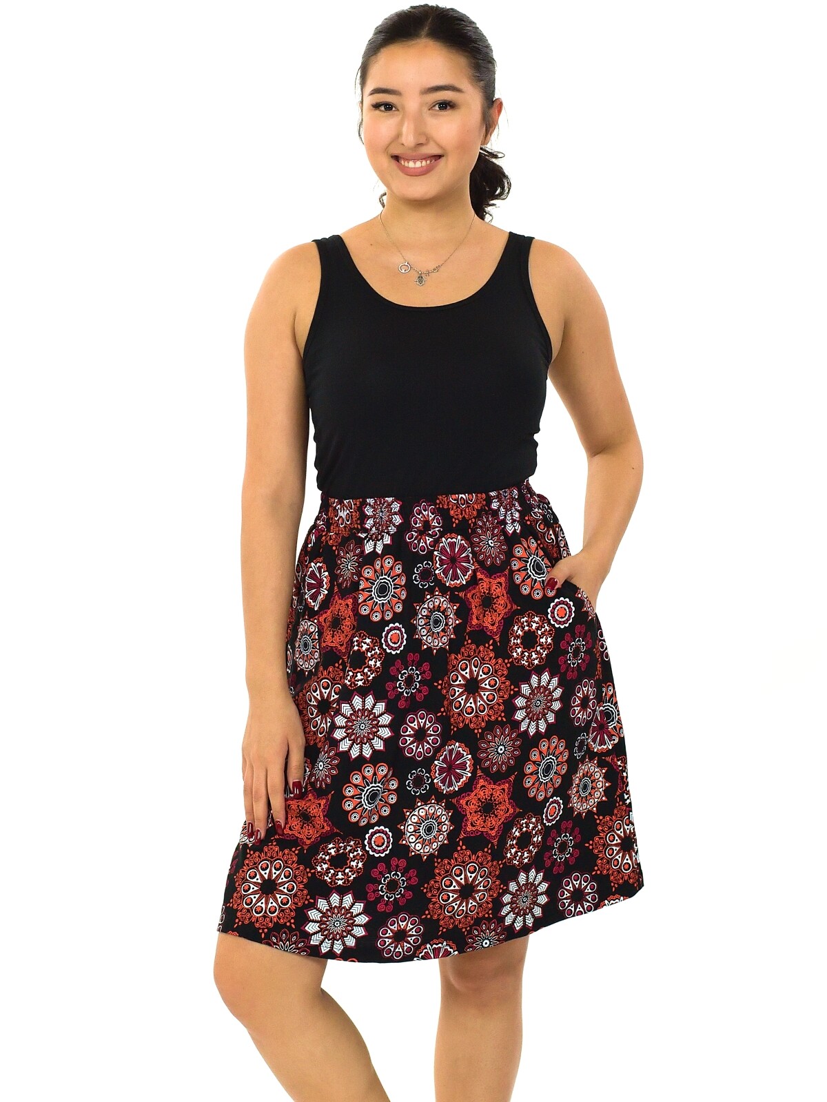 Himalife Sukně Manua - černá s červenou a oranžovou Velikost: XXL/3XL