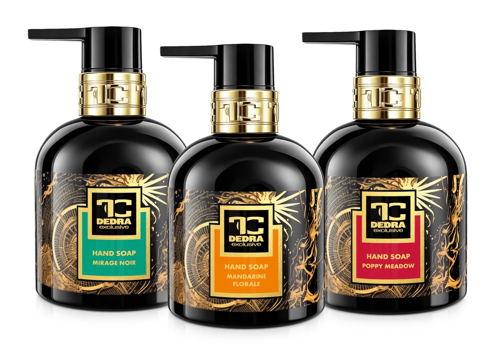 3× Exkluzivní šetrné tekuté mýdlo s glycerinem & Aloe vera | MIRAGE NOIR & MANDARINE FLORALE & POPPY MEADOW |  960 ml