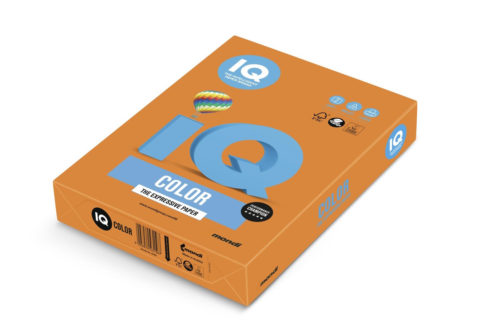 Barevný papír IQ Color A4 - OR43, oranžový, 160g/m2, 250 listů