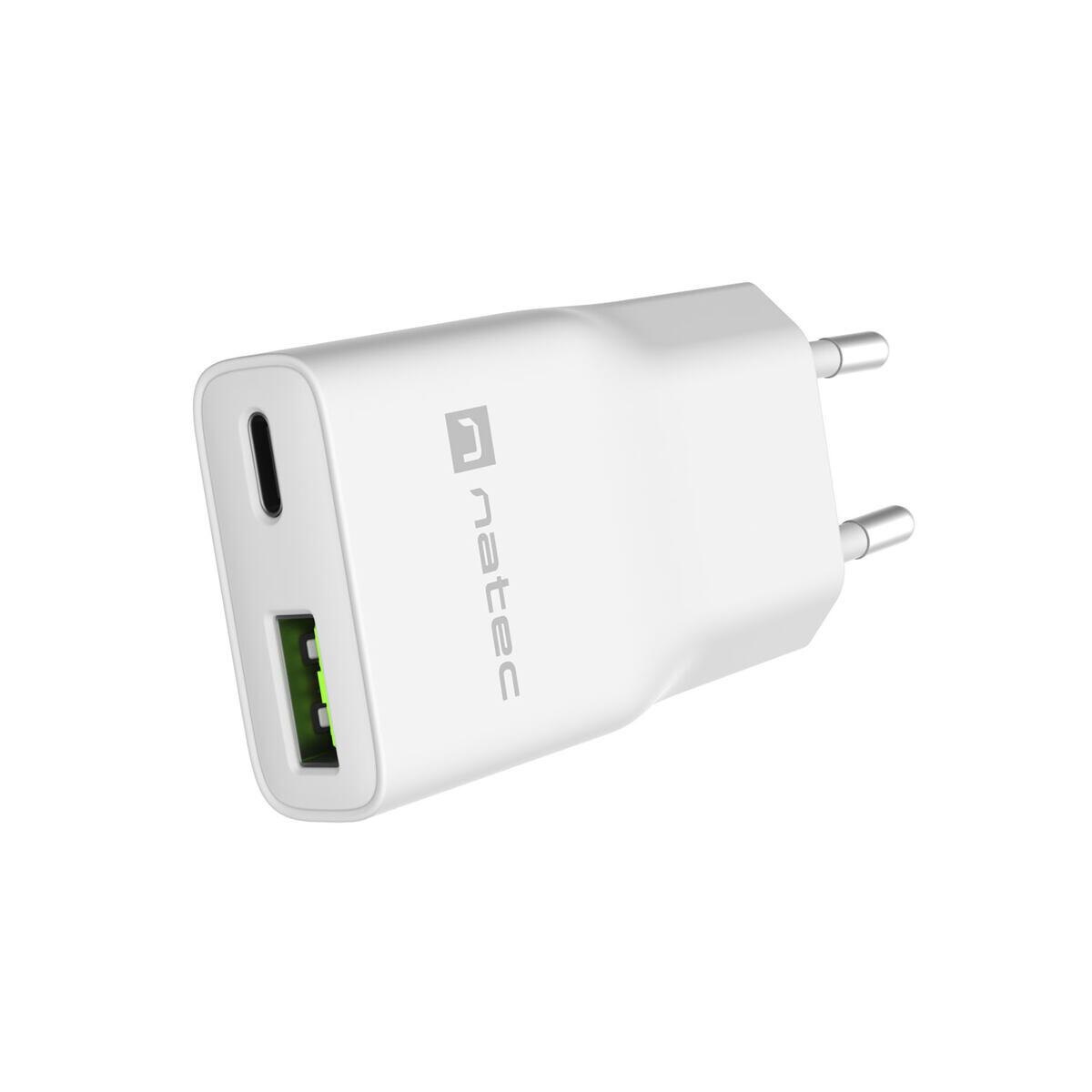 Univerzální USB nabíječka Natec RIBERA GaN SLIM, 20 W, 1X USB-A + 1X USB-C, Bílá NUC-2376