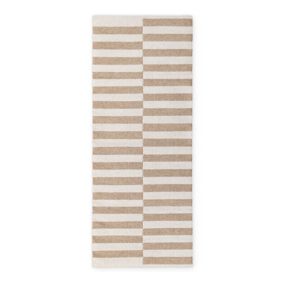 Bílý/světle hnědý oboustranný/ručně tkaný vlněný běhoun 80x200 cm Vika – Hanse Home