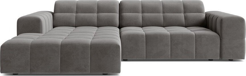Šedá sametová rohová pohovka (levý roh/s lenoškou) Chicago – Cosmopolitan Design