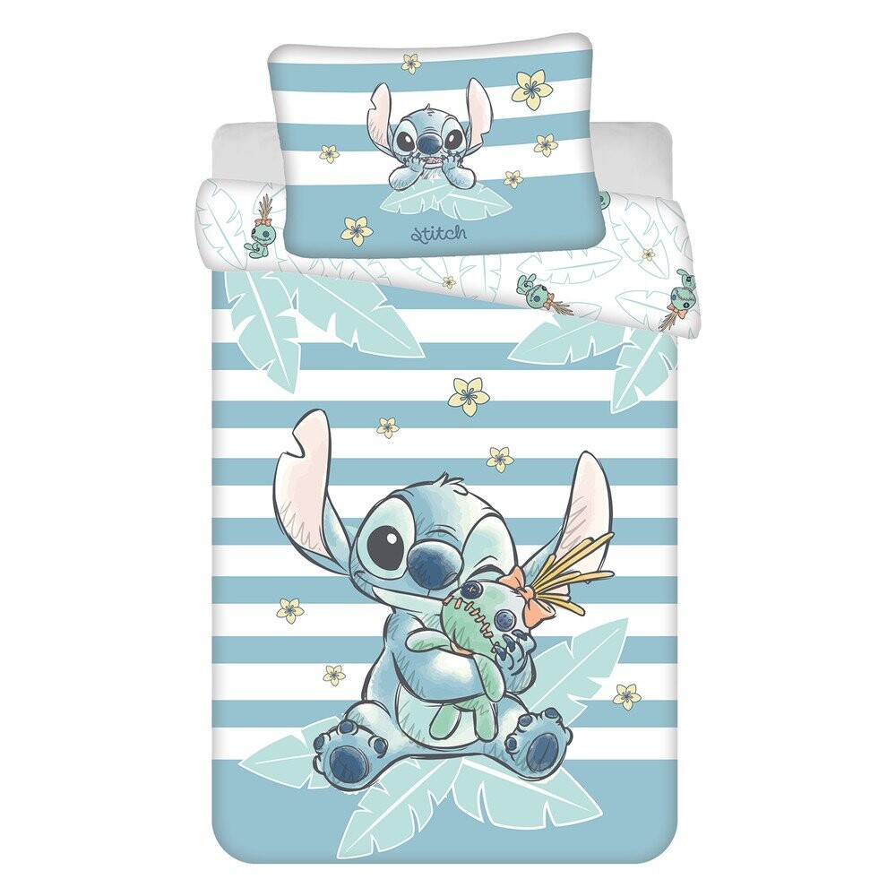 Světle modré bavlněné dětské povlečení do postýlky 100x135 cm Lilo & Stitch 
