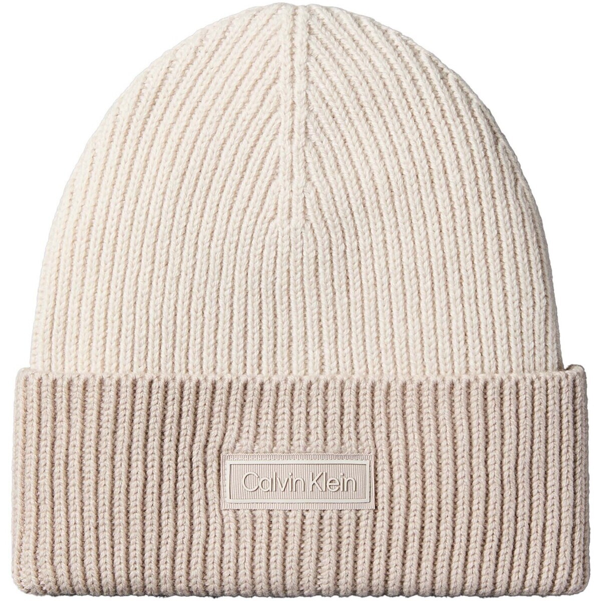 Calvin Klein Jeans  Patch Wool Chunky Rib Beanie  Bílá