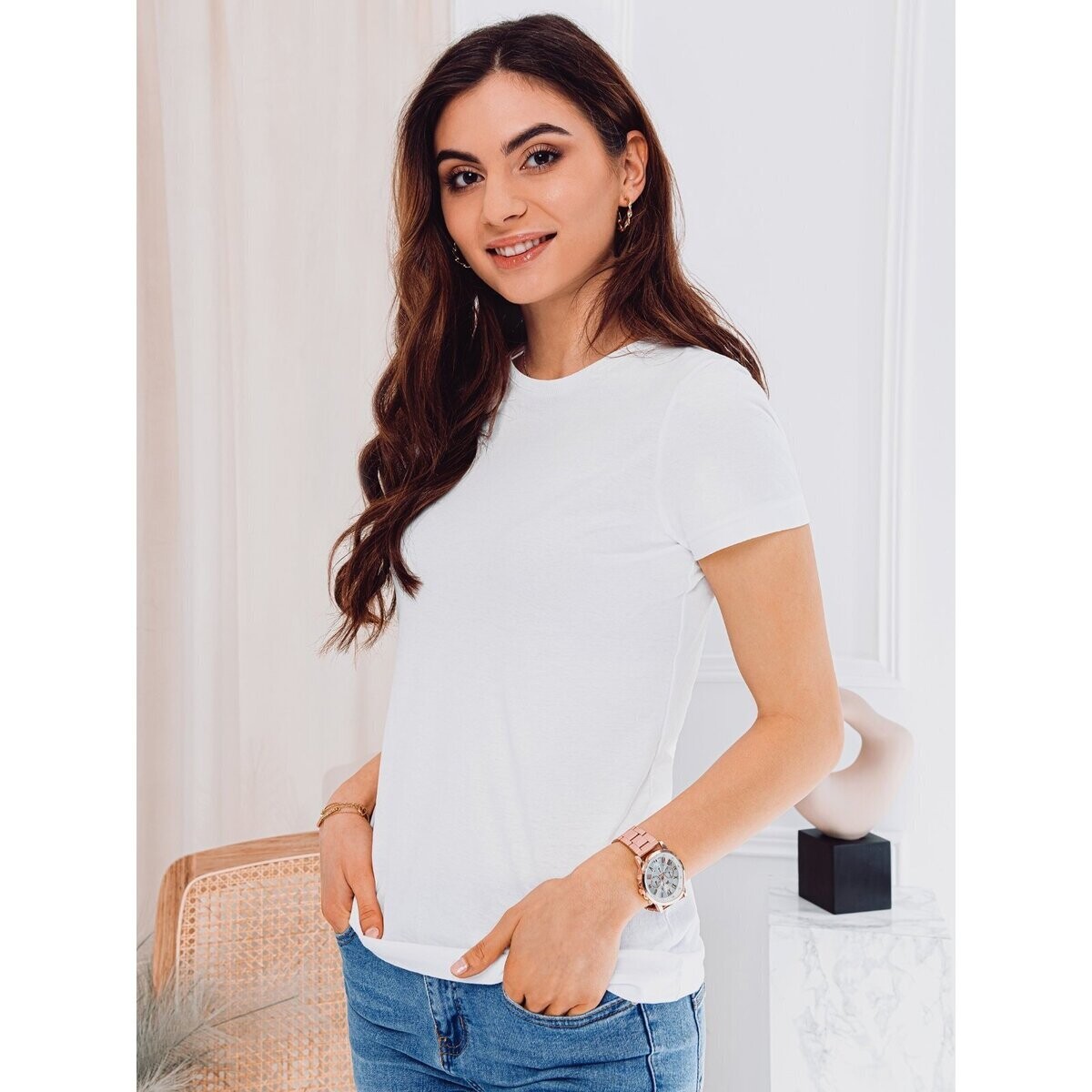 Edoti  Ombre Clothing Dámské tričko s krátkým rukávem Meinrad bílá  Bílá