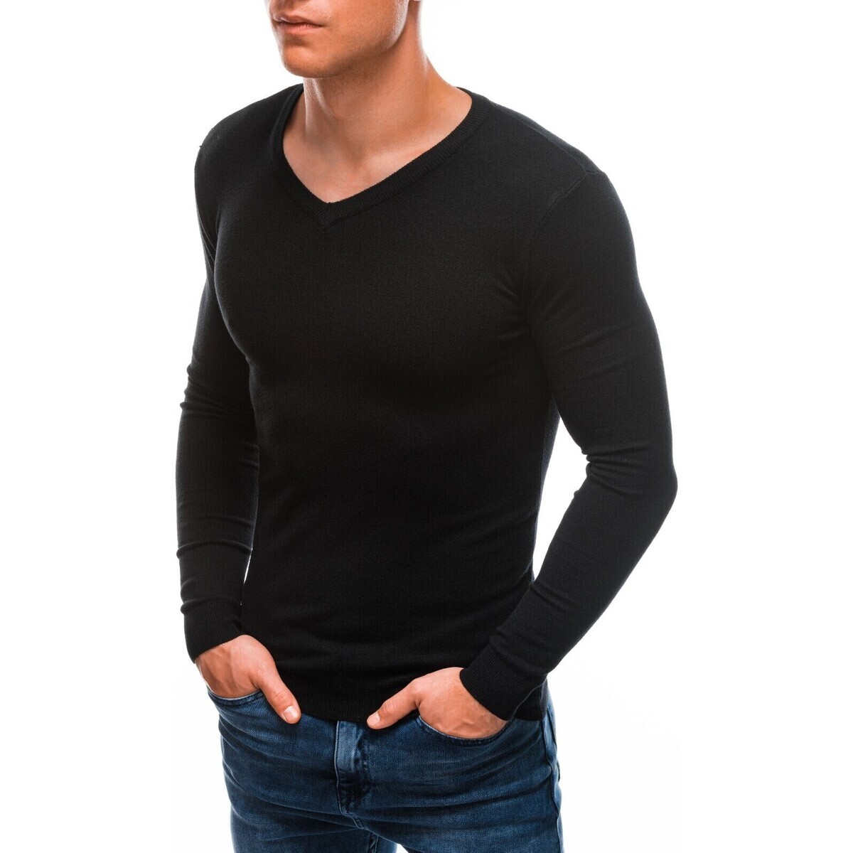 Edoti  Ombre Clothing Pánský klasický svetr Welea černá  Černá