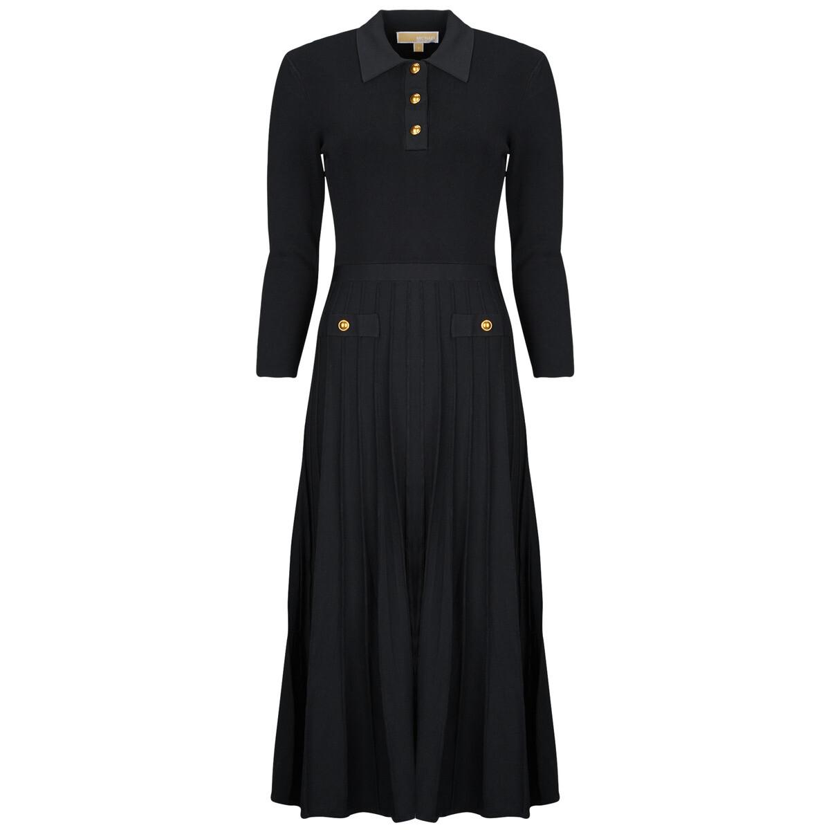 MICHAEL Michael Kors  POLO FLARE MIDI DRESS  Černá
