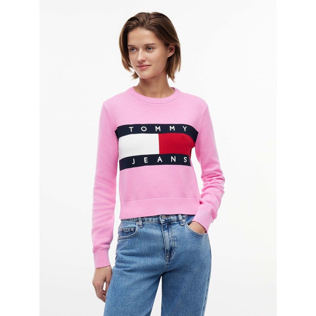 Tommy Jeans  Tjw Flag Crew Neck S  Růžová