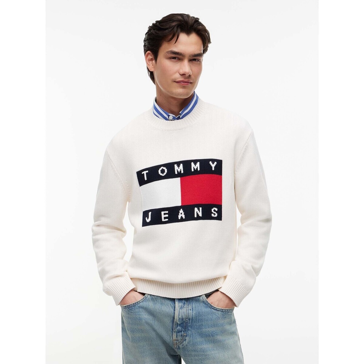 Tommy Jeans  Tjm Reg Flag Sweater  Bílá