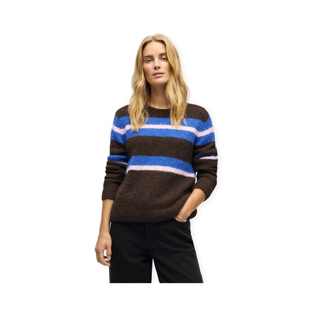 Object  Galia L/S Knit - Cocoa Brown/Blue/Pink  Hnědá