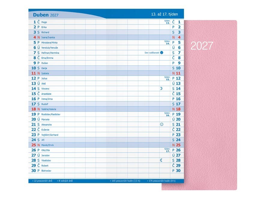 MFP 7781650 Diář 2027 M101/PVC měsíční pastelový růžový