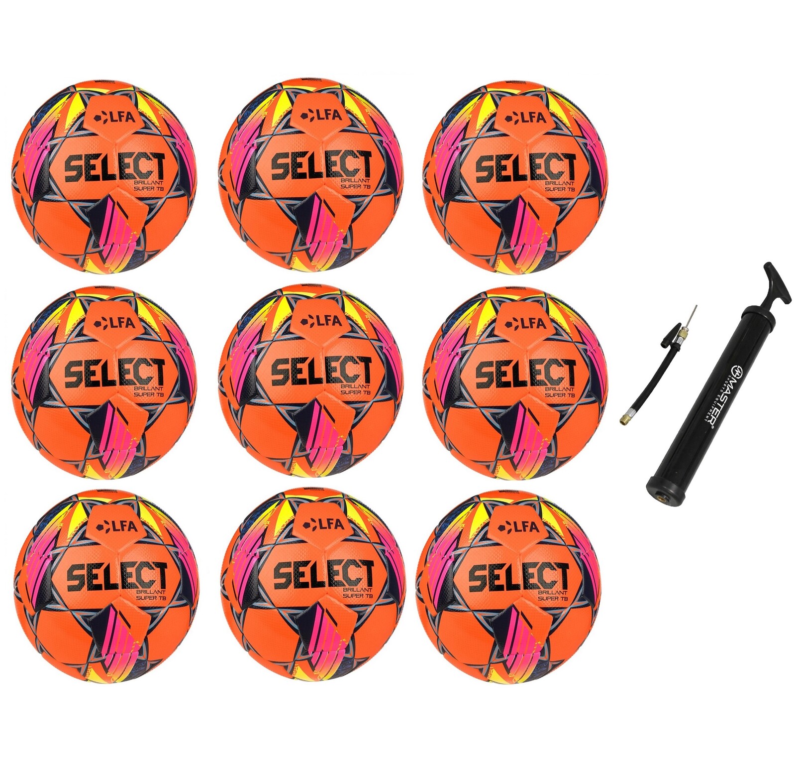 Výhodný akční set - 9x Fotbalový míč SELECT FB Brillant Super TB CZ Chance Liga 2024/25 5 oranžový-modrý
