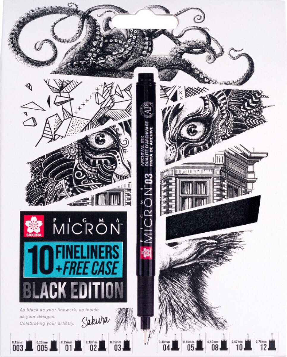 Sada Pigma Micron Black - tech.fixy 10ks+ pouzdro