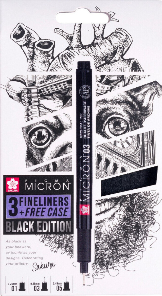 Sada Pigma Micron Black - tech.fixy 3ks+ pouzdro