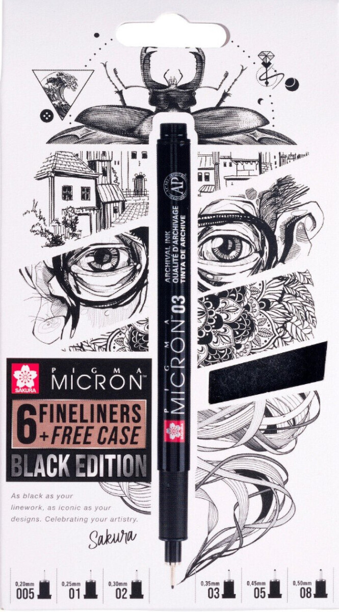 Sada Pigma Micron Black - tech.fixy 6ks+ pouzdro