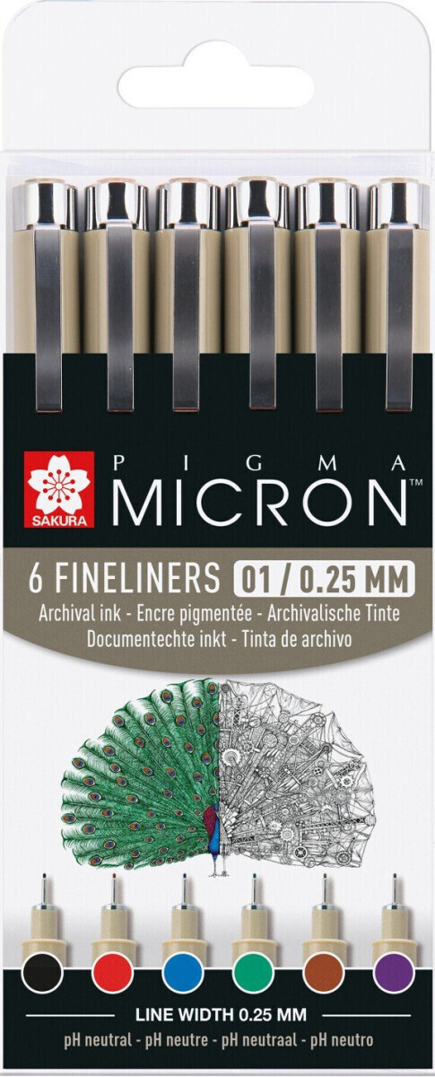 Sada Pigma Micron 01 6 ks - různé odstíny
