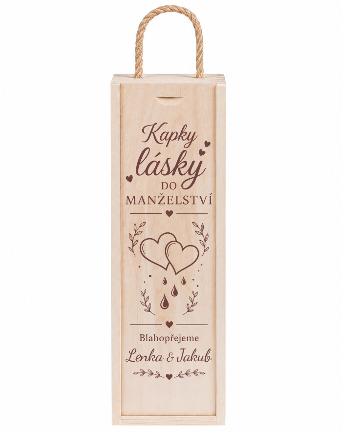 Dřevěná krabička na víno Kapky lásky do manželství