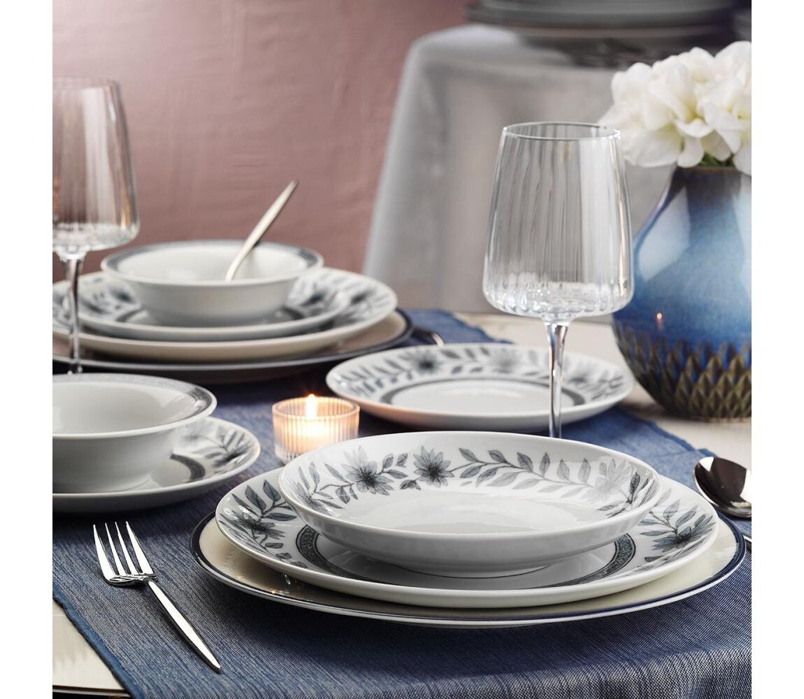 Jídelní sada 24 ks bílá/šedá/porcelán 710KTP4561