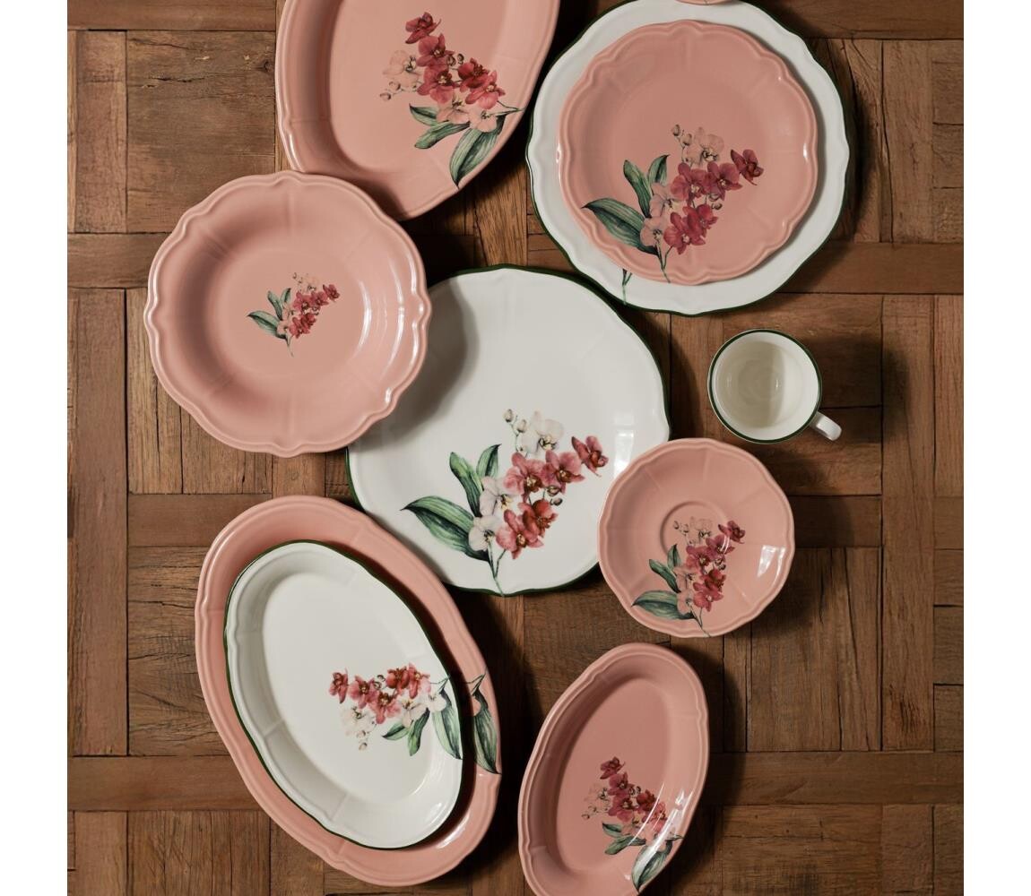 Jídelní sada 27 ks růžová/bílá/porcelán 667PRS1144