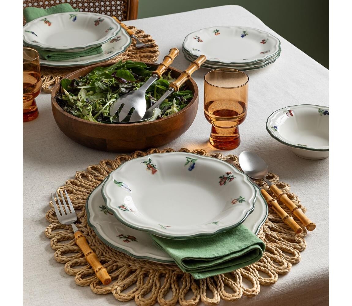 Jídelní sada 24 ks bílá/zelená/porcelán 667PRS1123