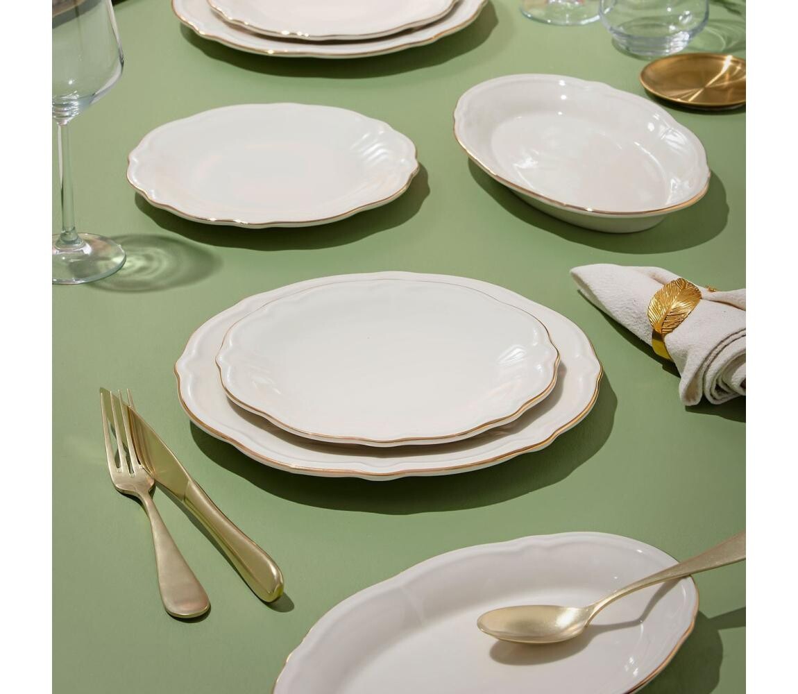 Jídelní sada 18 ks bílá/zlatá/porcelán 667PRS1101