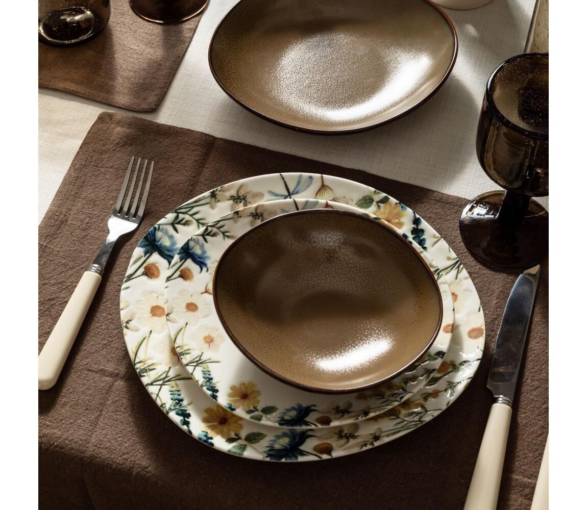 Jídelní sada 24 ks pestrobarevná/hnědá/porcelán 667PRS1157