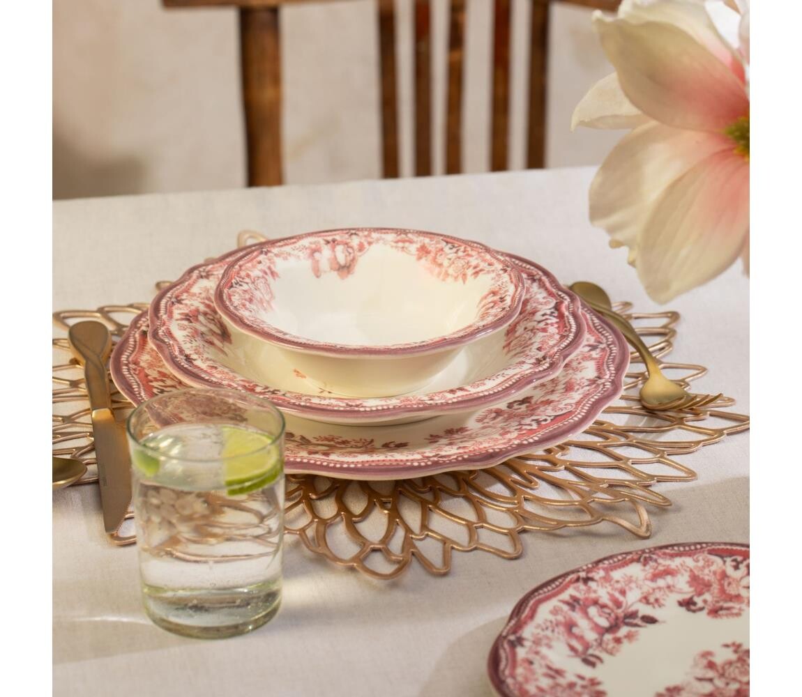 Jídelní sada 24 ks bílá/růžová/porcelán 667PRS1154