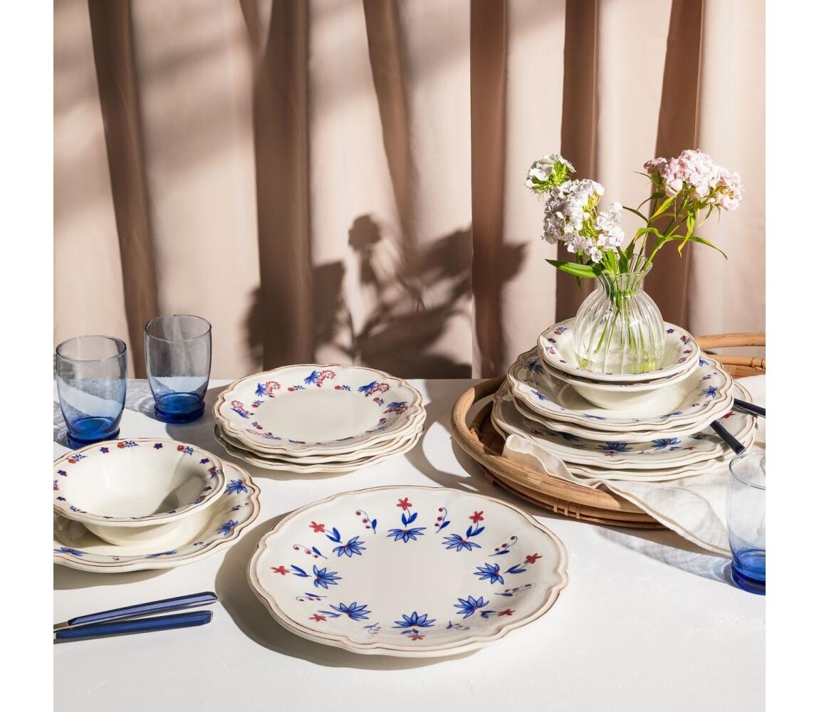 Jídelní sada 24 ks bílá/modrá/červená/porcelán 667PRS1117