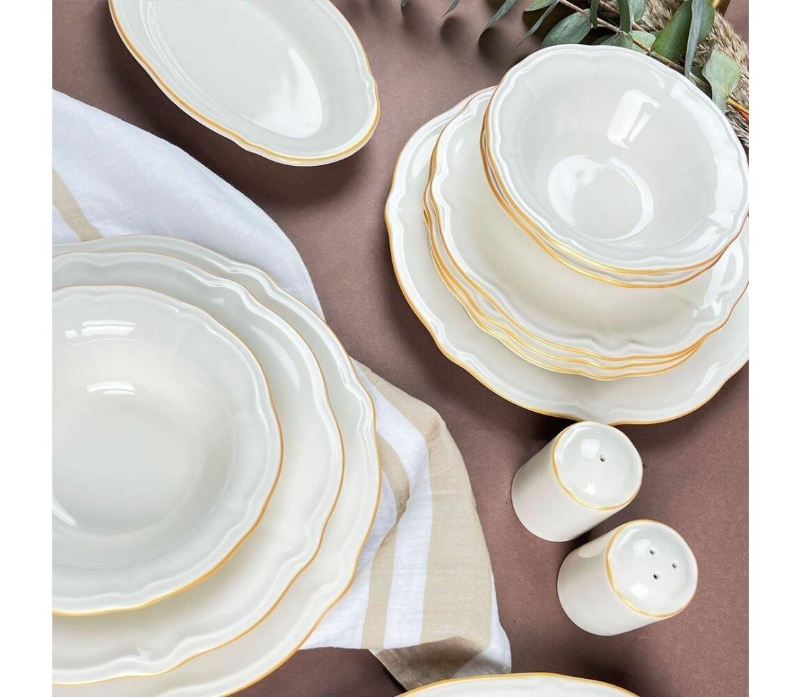 Jídelní sada 53 ks bílá/zlatá/porcelán 667PRS1147