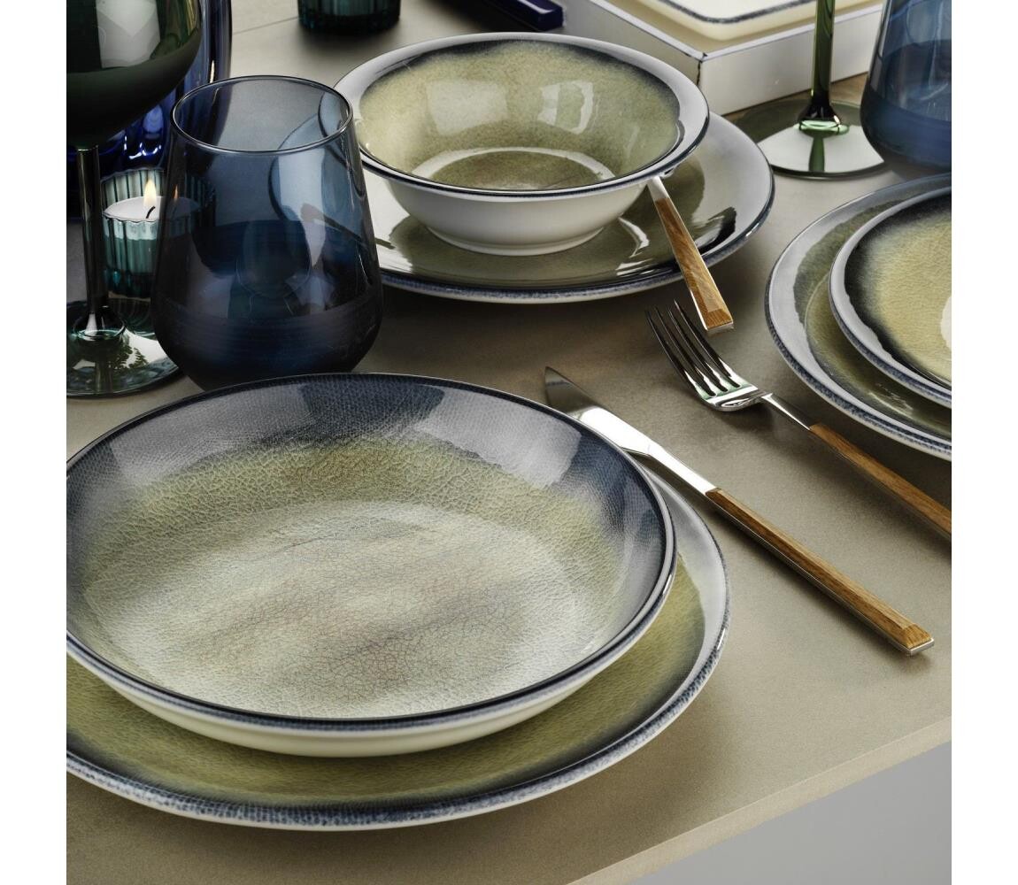 Jídelní sada 18 ks zelená/modrá/porcelán 710KTP9757