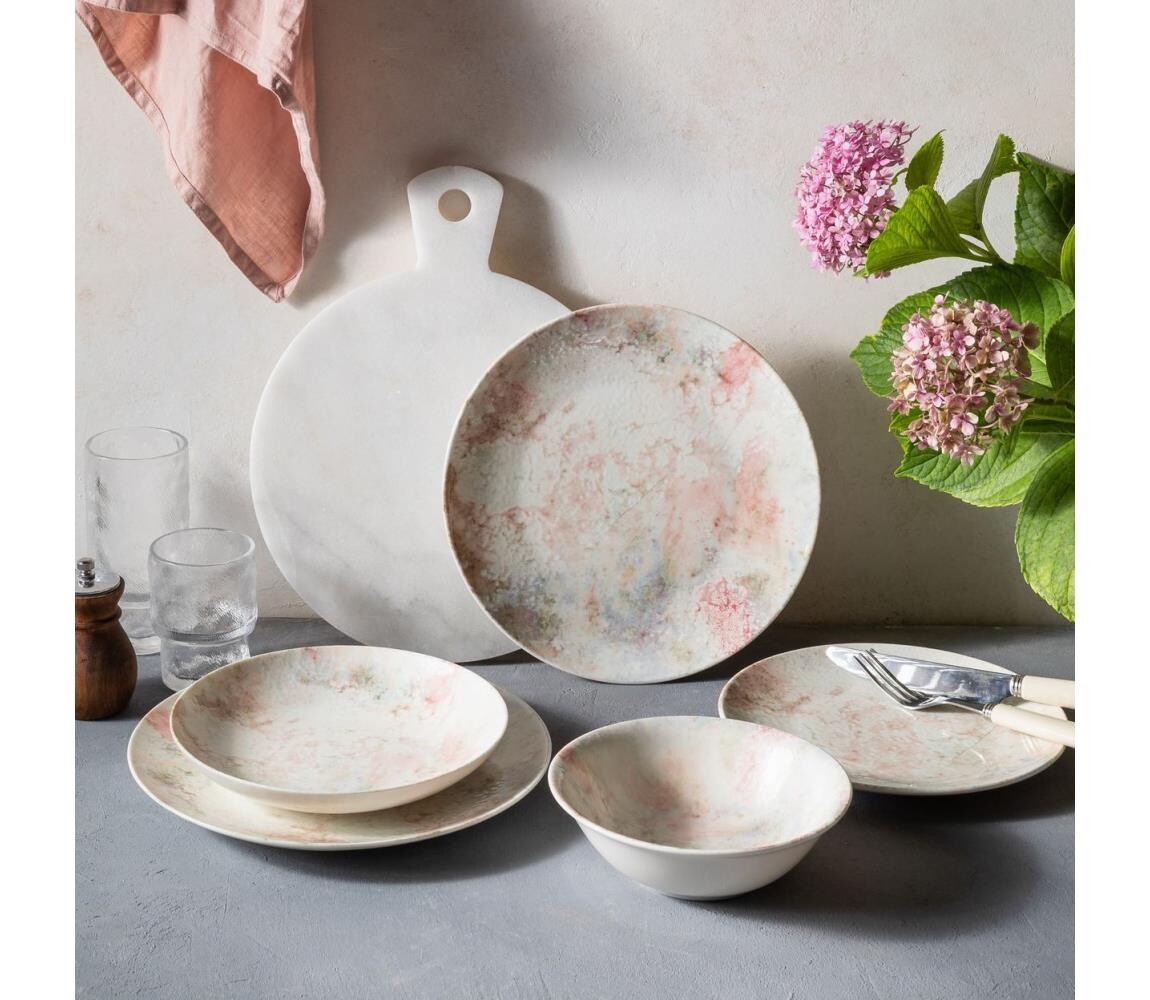Jídelní sada 24 ks růžová/béžová/porcelán 667PRS1128