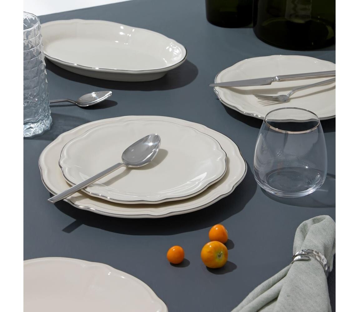 Jídelní sada 18 ks krémová/stříbrná/porcelán 667PRS1161