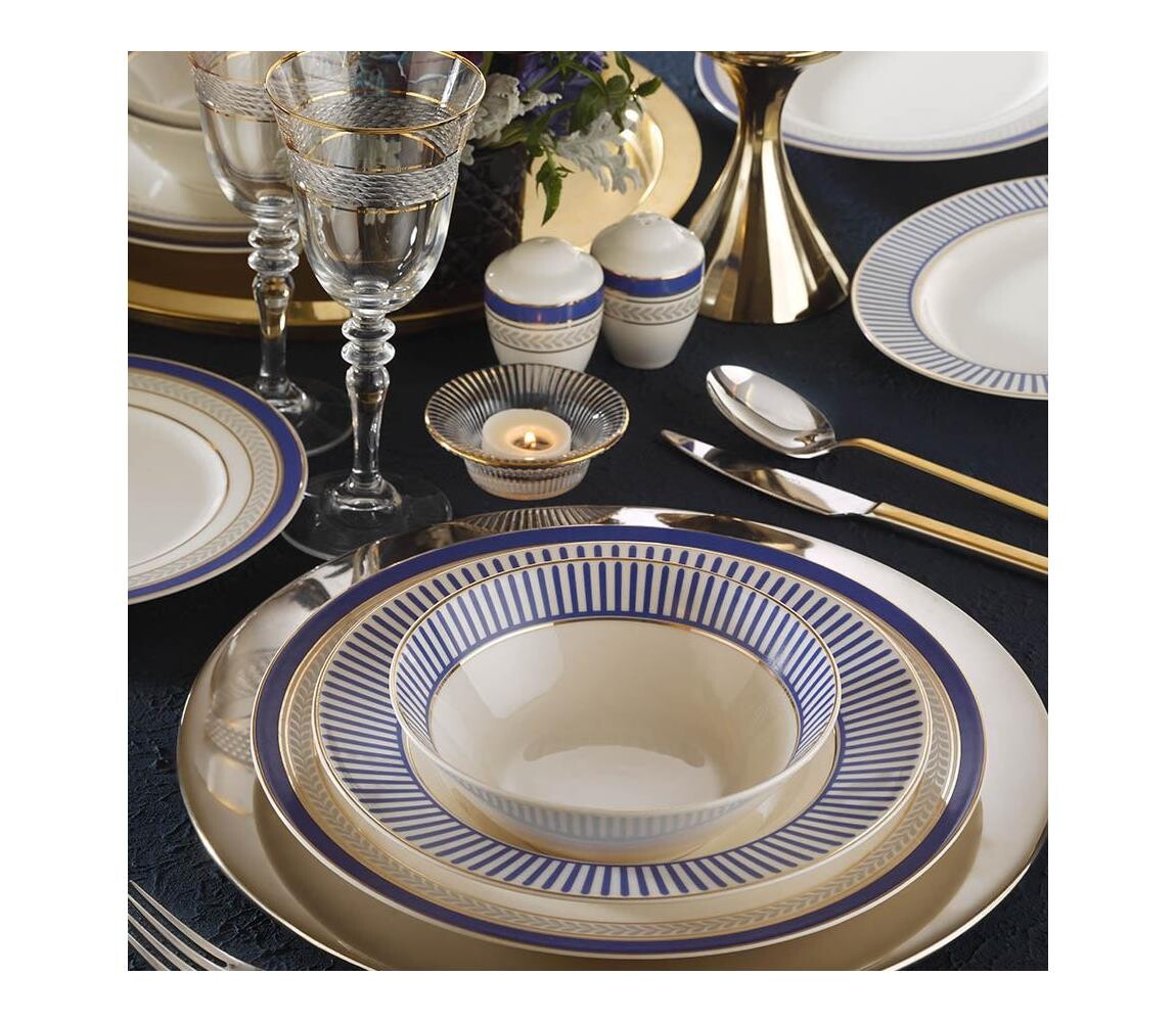 Jídelní sada 53 ks bílá/modrá/zlatá/porcelán 710KTP3814