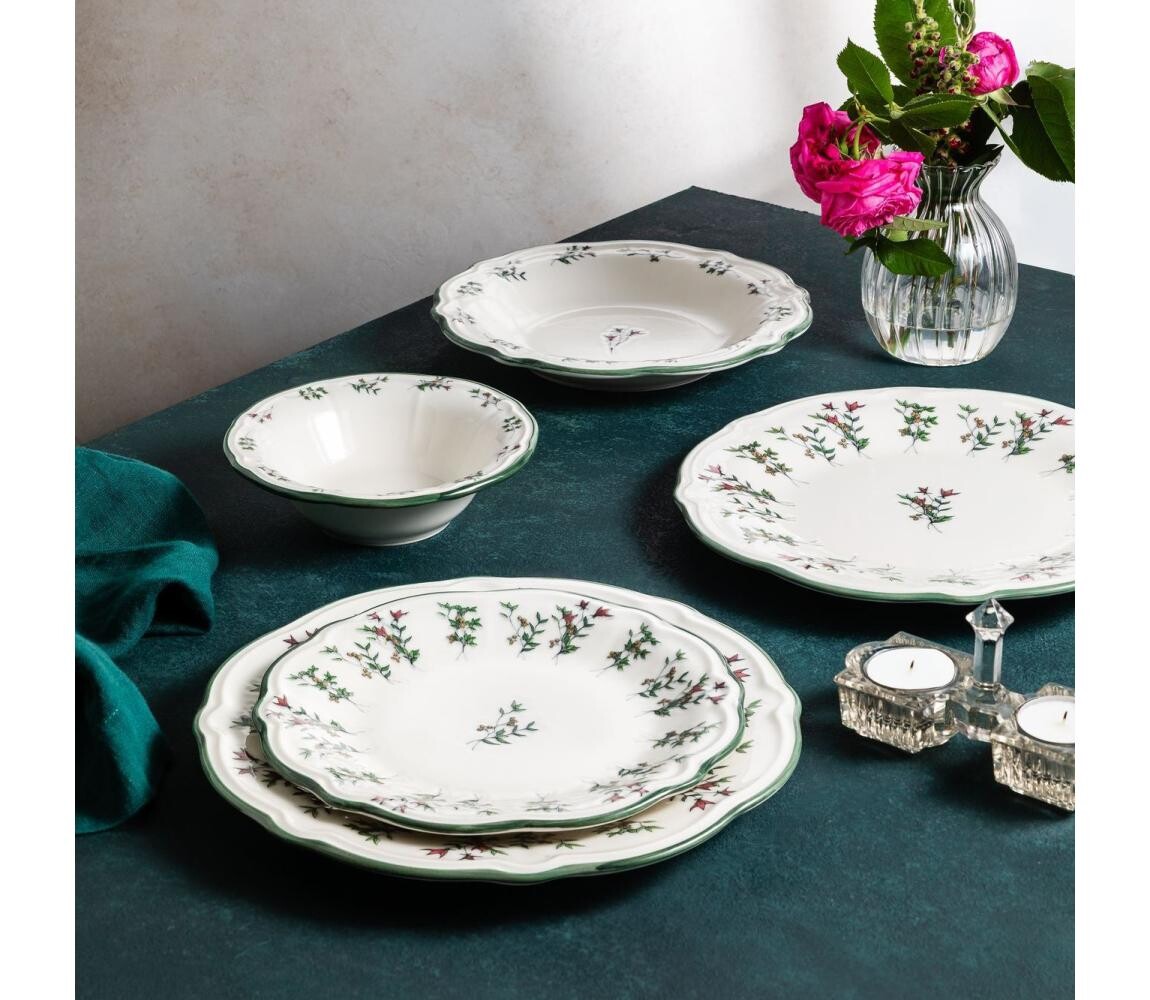 Jídelní sada 24 ks bílá/zelená/červená/porcelán 667PRS1118