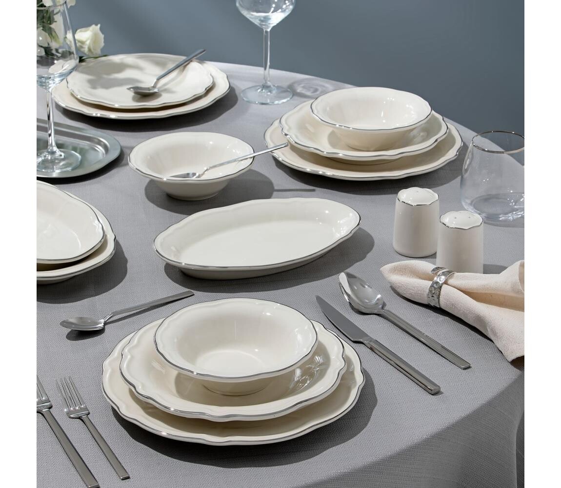 Jídelní sada 53 ks bílá/stříbrná/porcelán 667PRS1148