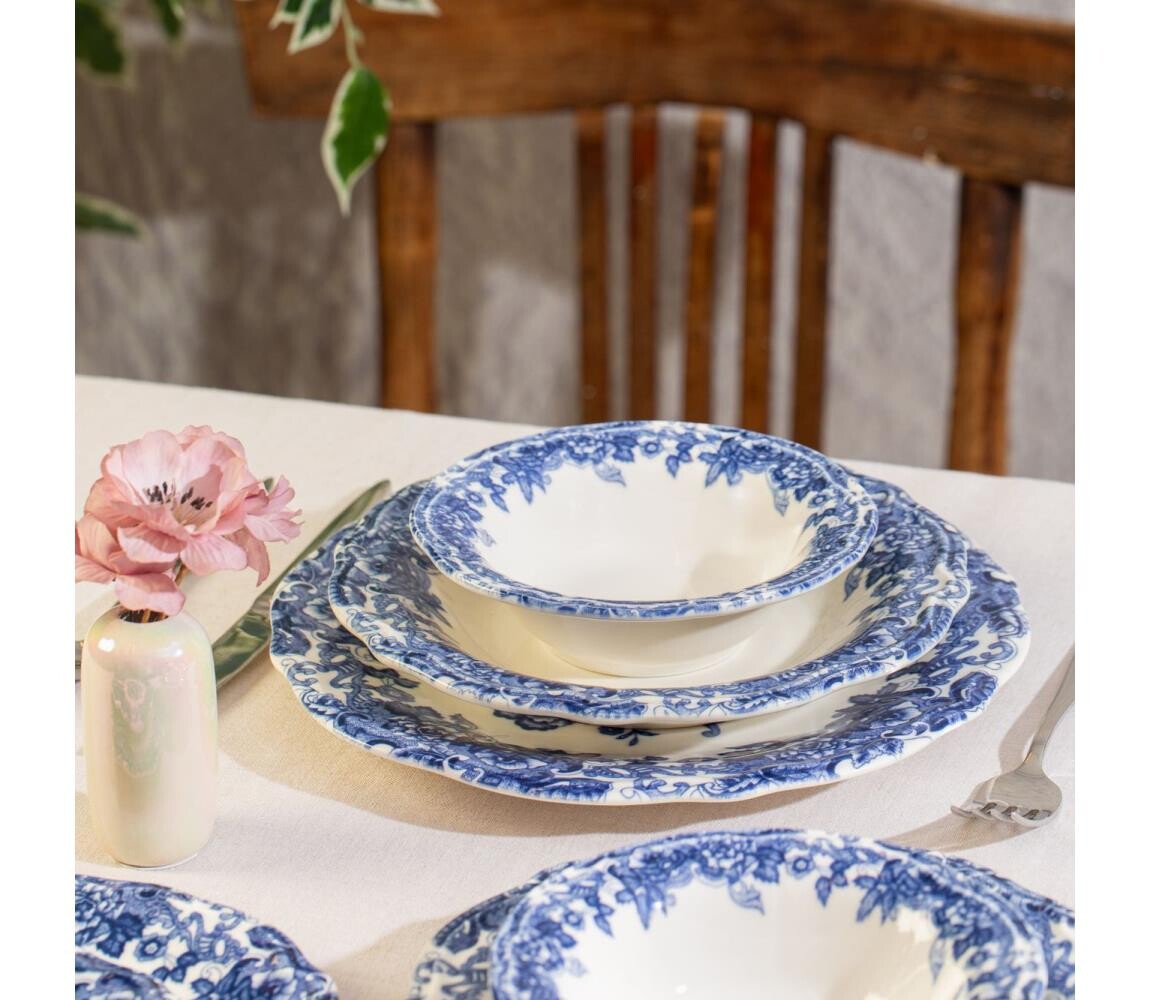 Jídelní sada 24 ks bílá/modrá/porcelán 667PRS1152