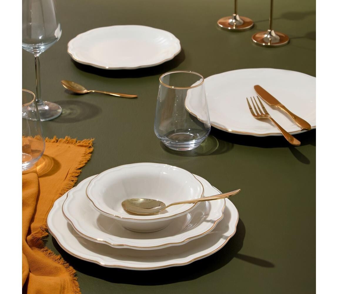 Jídelní sada 24 ks bílá/zlatá/porcelán 667PRS1135