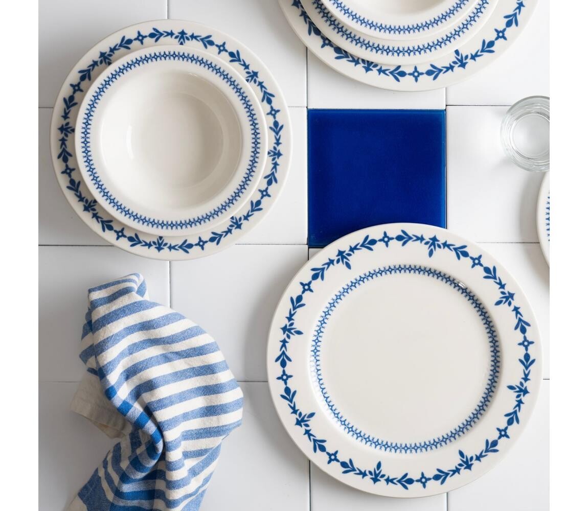 Jídelní sada 24 ks bílá/modrá/porcelán 667PRS1107