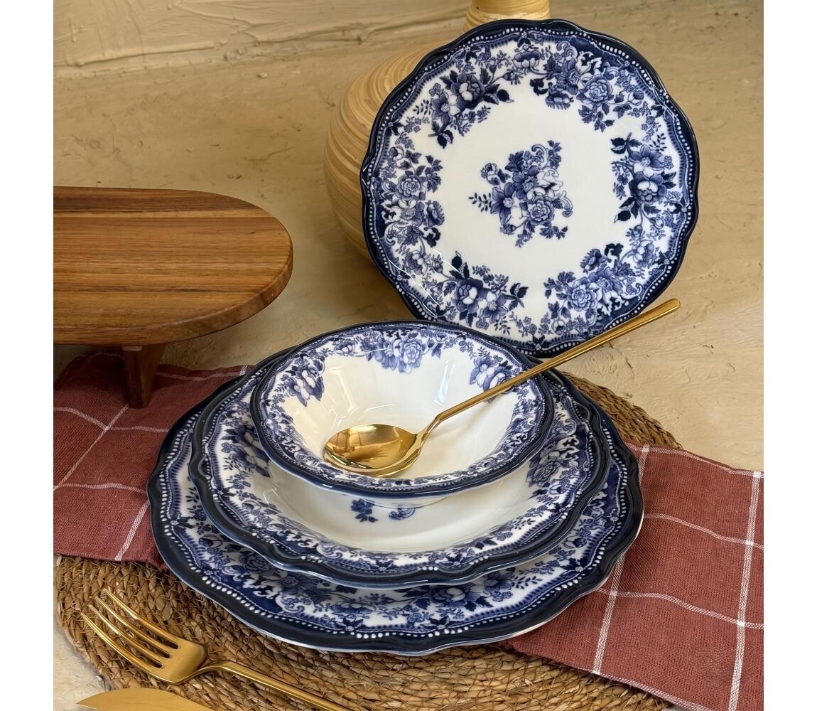 Jídelní sada 24 ks bílá/modrá/porcelán 667PRS1163