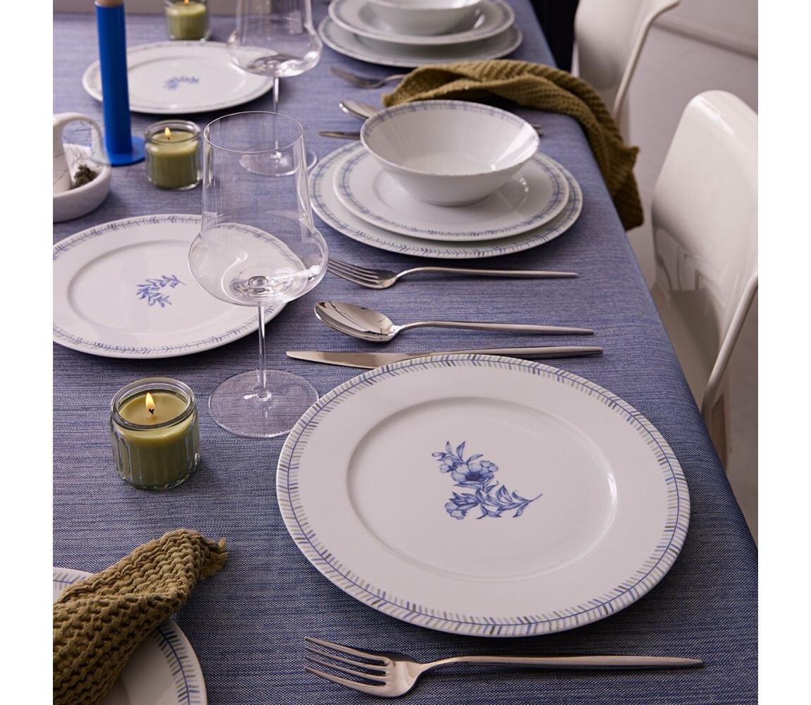 Jídelní sada 24 ks bílá/modrá/porcelán 710KTP3802