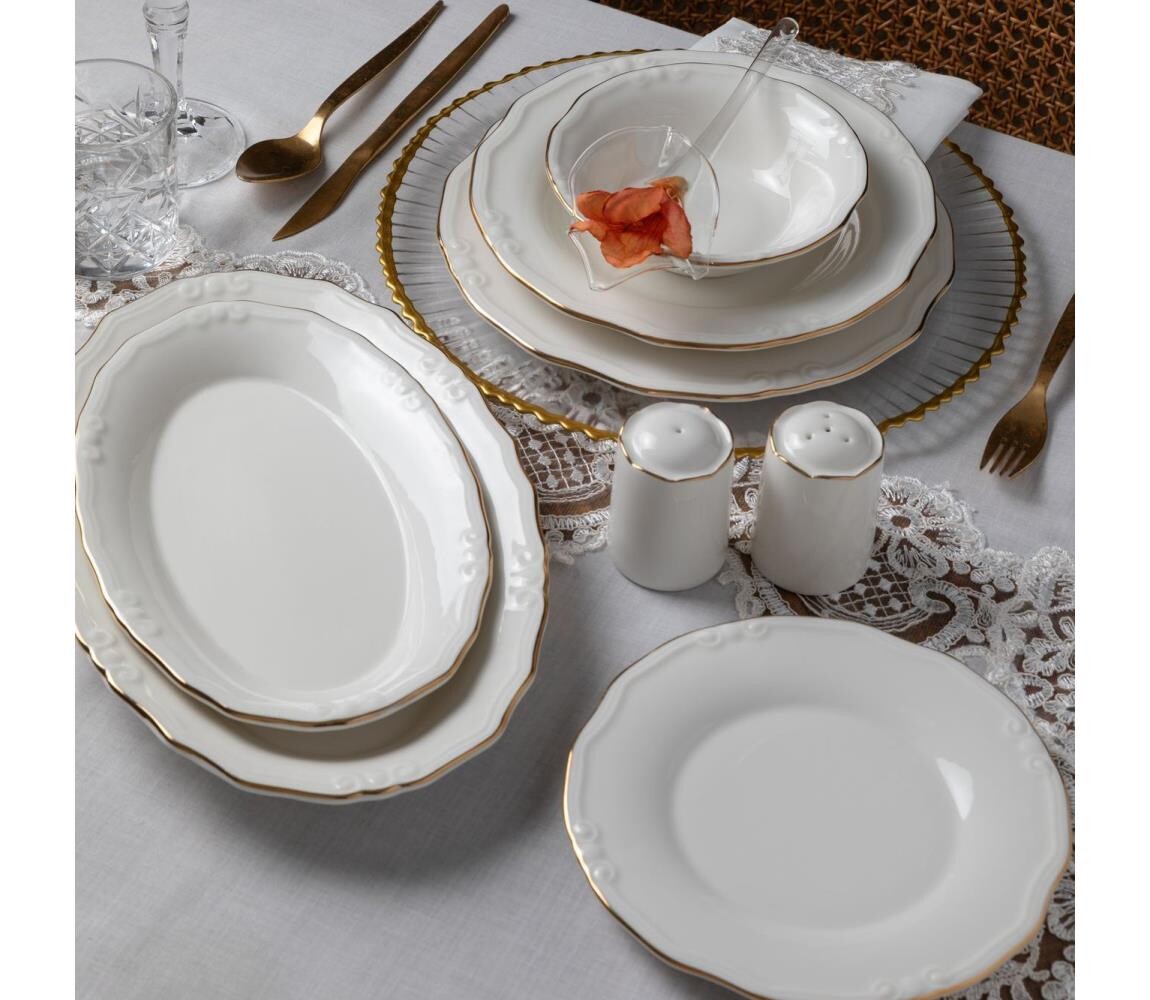 Jídelní sada 53 ks bílá/zlatá/porcelán 667PRS1145